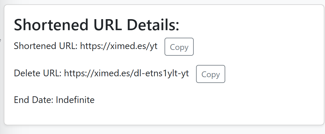Shortened URL details Shortened URL details